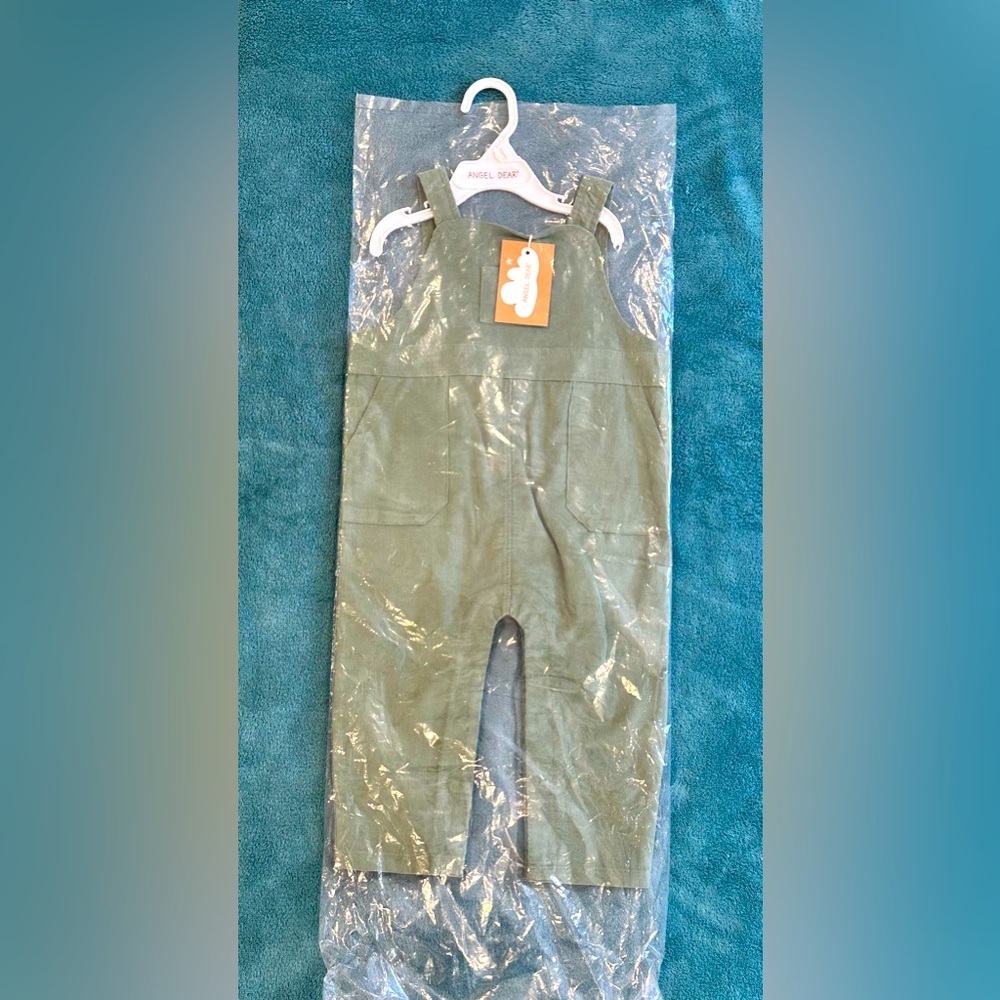 Angel Dear Sage Green Corduroy Overall Baby Jumper Snaps 12m-18m NWT BRAND NEW